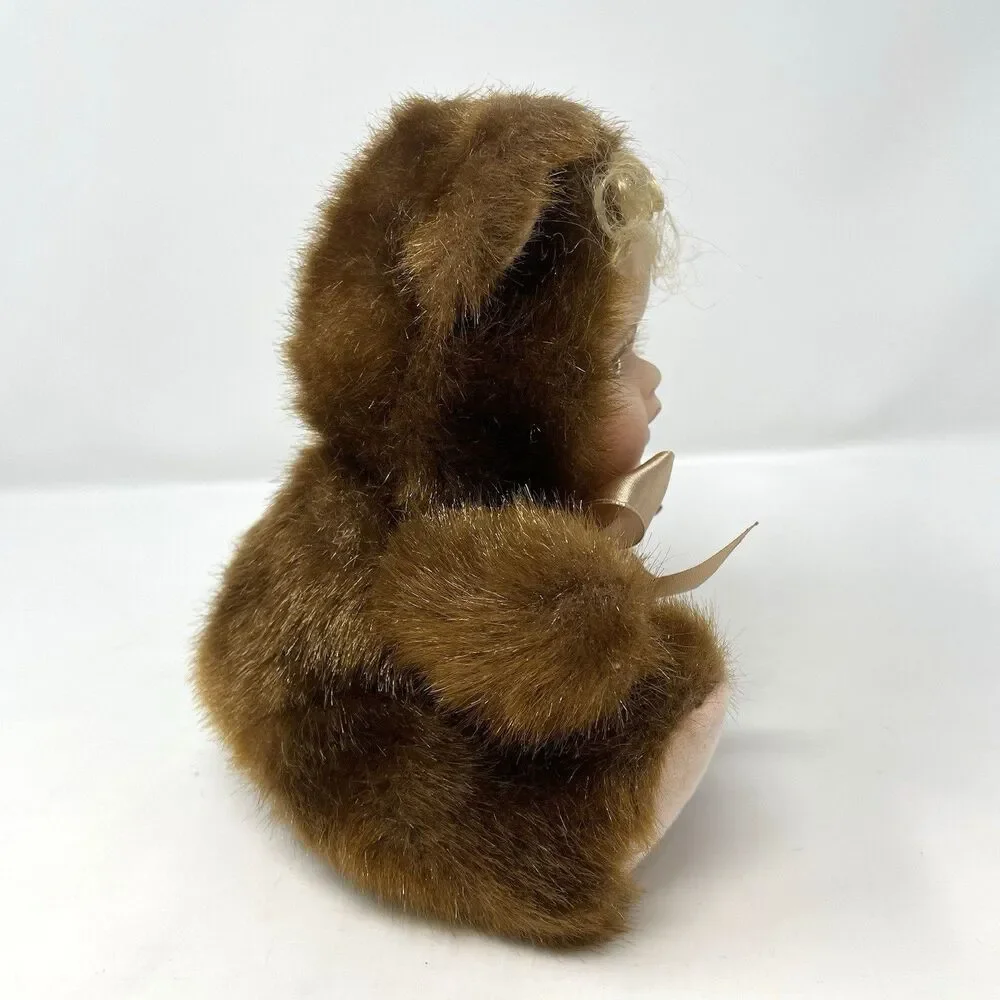 Vintage Crowne Fine Porcelain Doll Face Stuffed Teddy Bear Plush Artmark Chicago